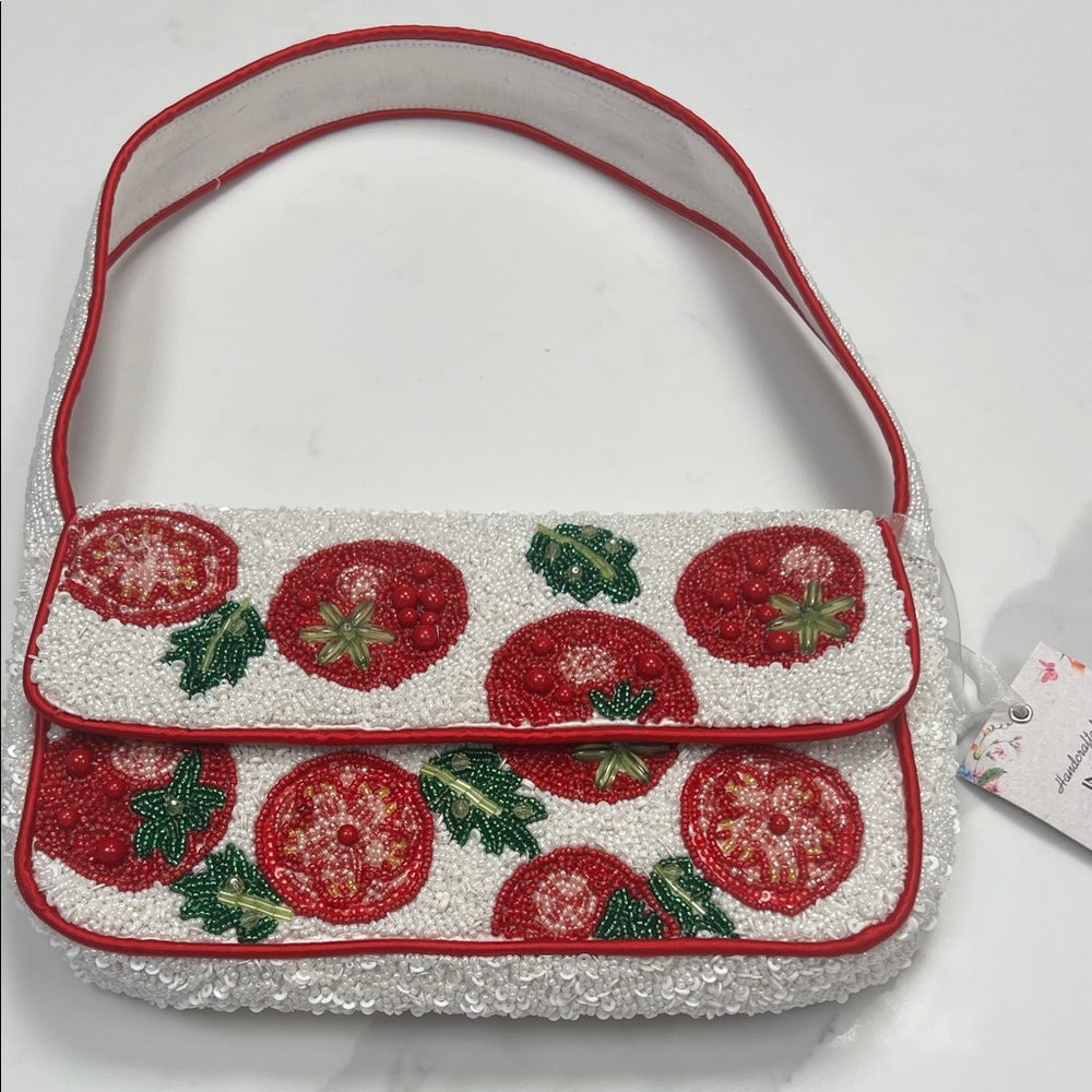 NWT Red and White tomato Beaded purse
